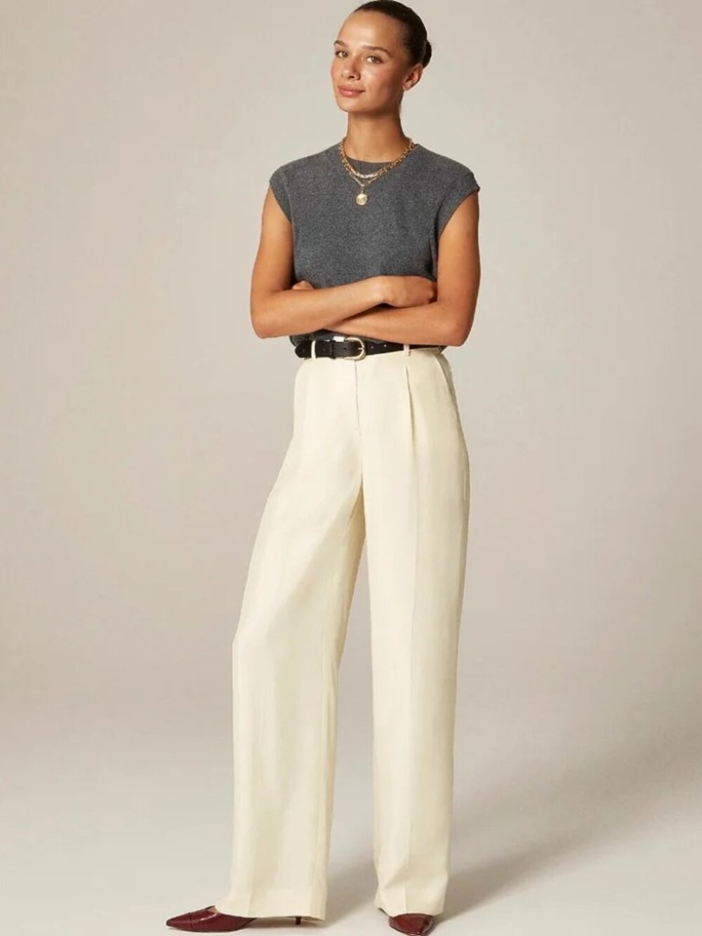 J. Crew Essential Wide-Leg Pant in Textured Satin Ivory Lace Size 6 Petite NWT